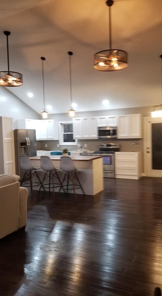 Kitchen island and living area