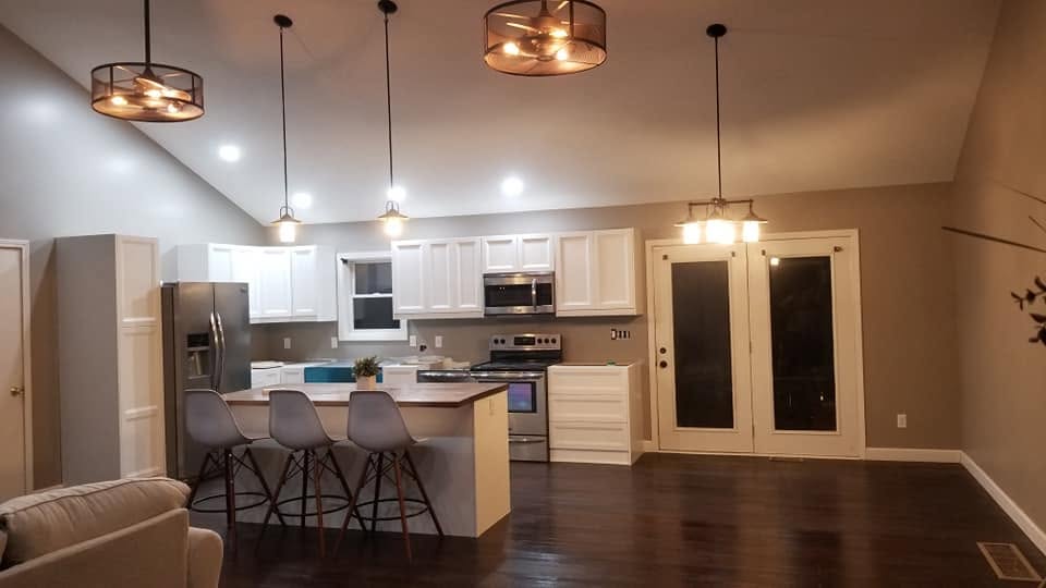 Kitchen — island and French doors