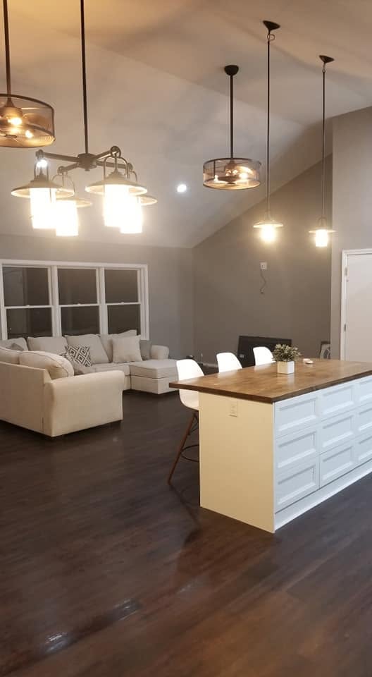Living room and kitchen island